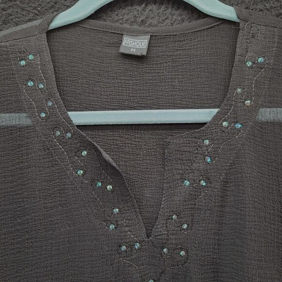 Fashque Womens Blouse Black Size Medium 100% Polyester Long Sleeve Pullover - Picture 8 of 12